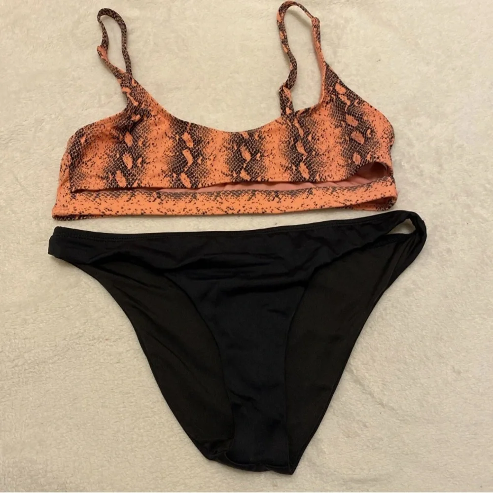 Snake Print Bikini Top and Black Bottom Set